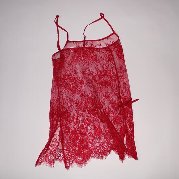Bra N Things Red Semi Sheer Lace With Eyelash Lace And Side Slits Size 8 - Picture 2 of 5